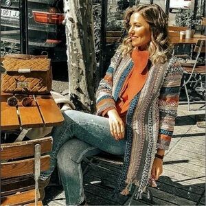 ZARA Woven Tapestry Embroidered Jacquard Coat Jacket |  Size: XS | Multicolor